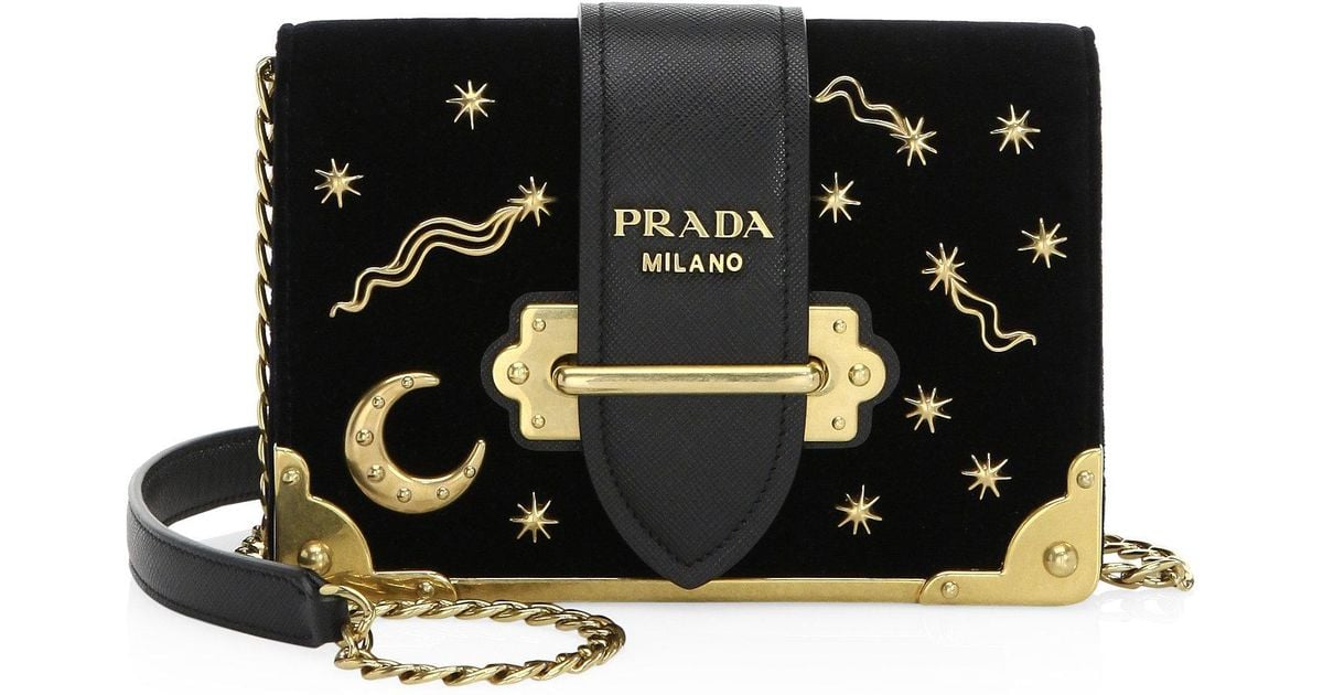 Prada Cahier Moon & Stars Velvet Crossbody Bag in Black | Lyst