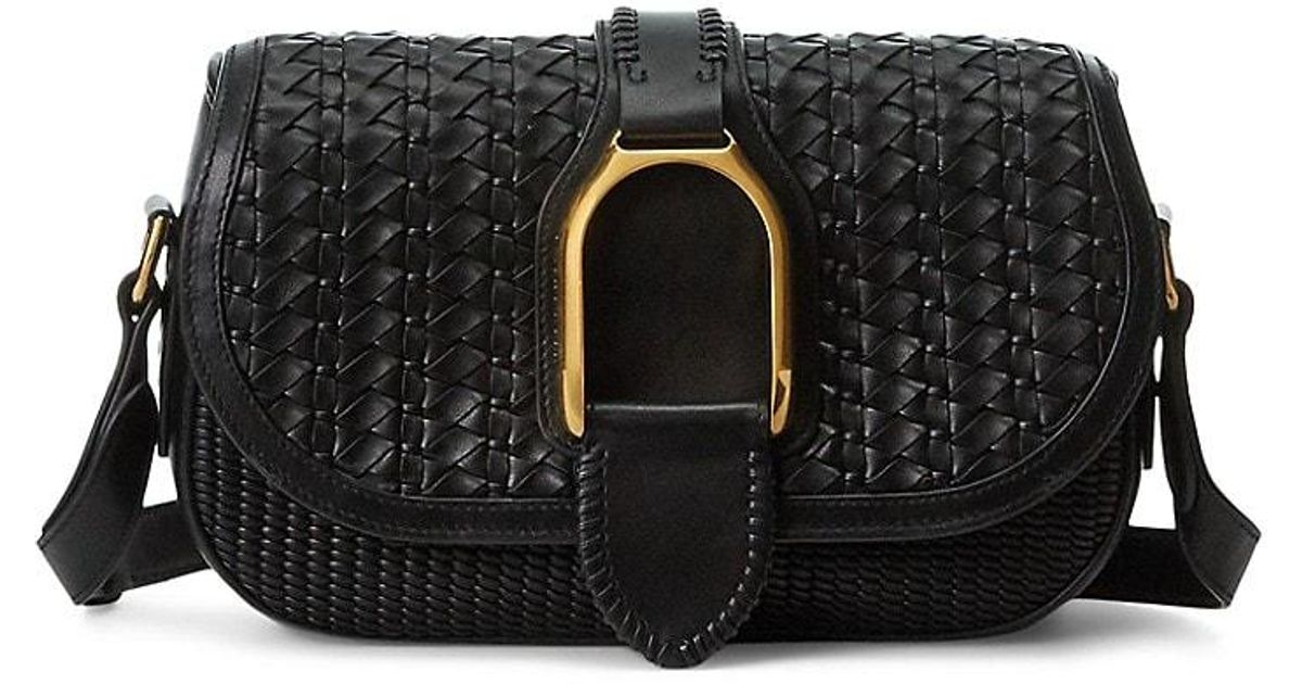 Ralph Lauren Collection Welington Woven Calfskin Shoulder Bag in Black