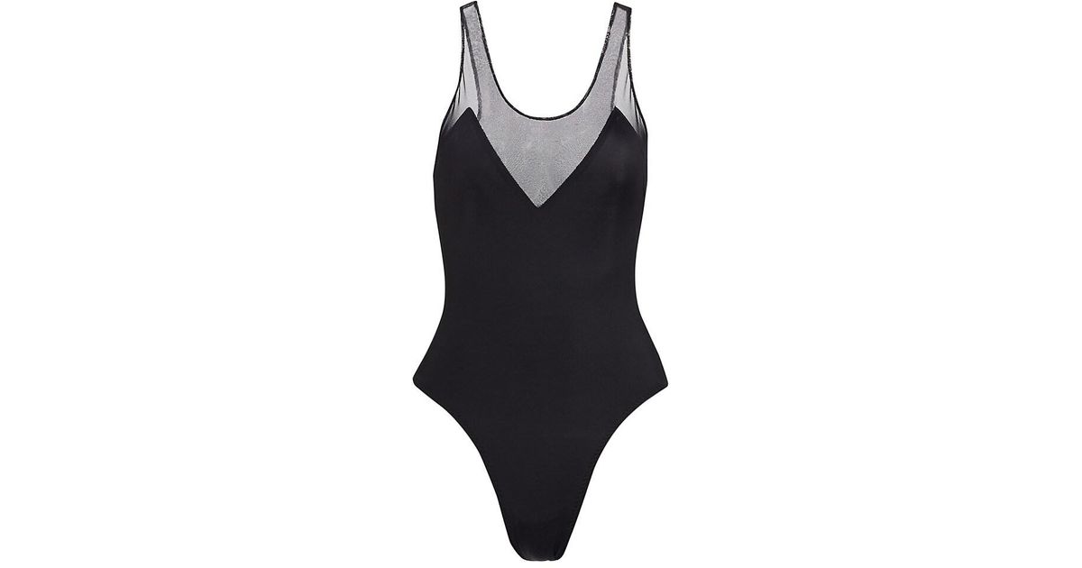 Norma Kamali Mesh-insert One-piece Swimsuit in Black | Lyst