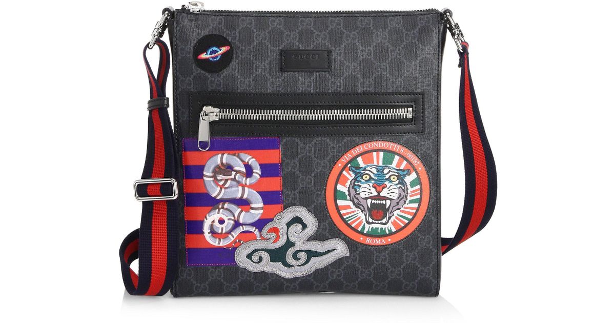 Gucci Gg Supreme Multicolor Patch Canvas Messenger Bag in Black for Men - Lyst