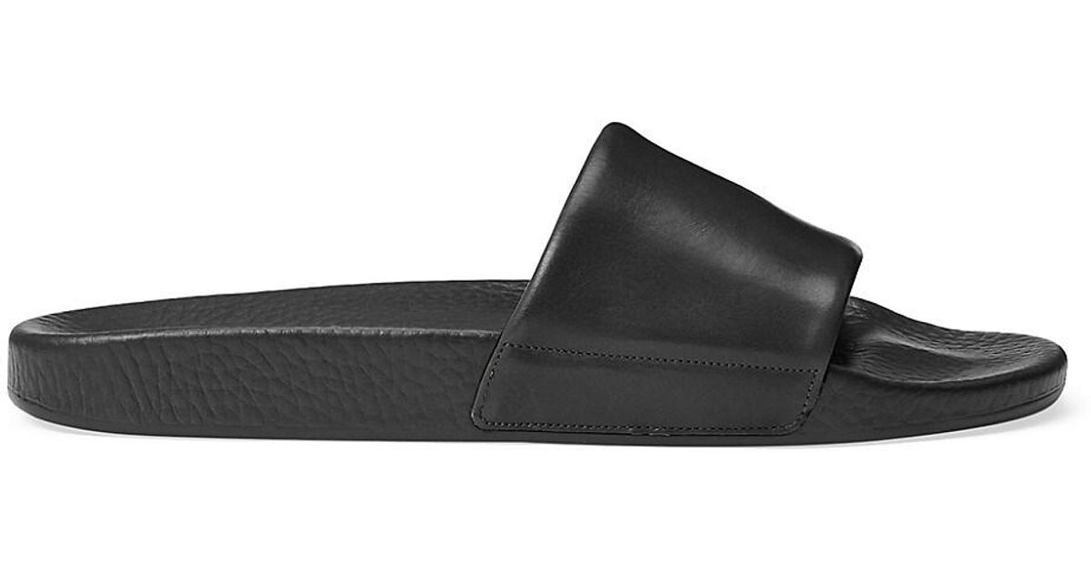 Polo Ralph Lauren Signature Pony Leather Pool Slides in Black for Men - Lyst
