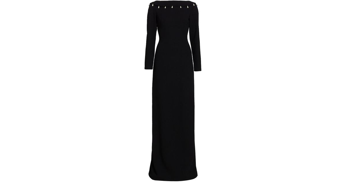 Lela Rose Faux Pearl-detailed Low-back Gown in Black | Lyst