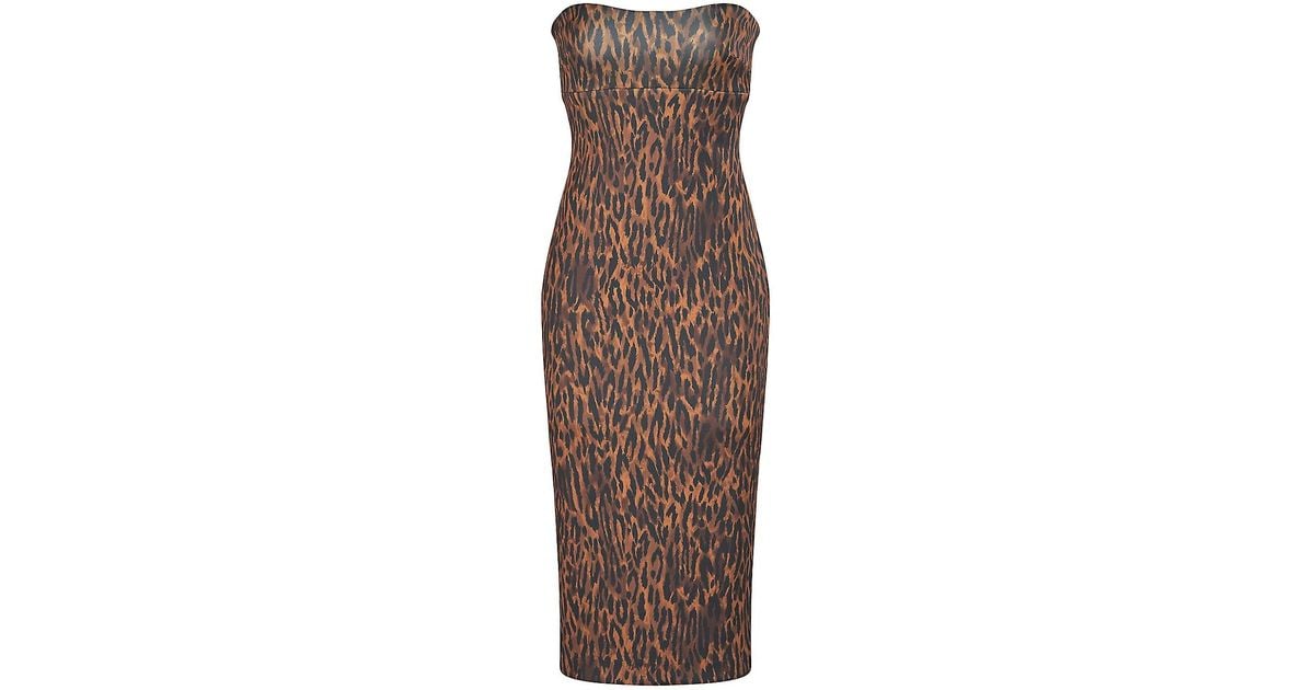 Halston Emilia Leopard Neoprene Midi-dress in Leopard Print (Brown) | Lyst