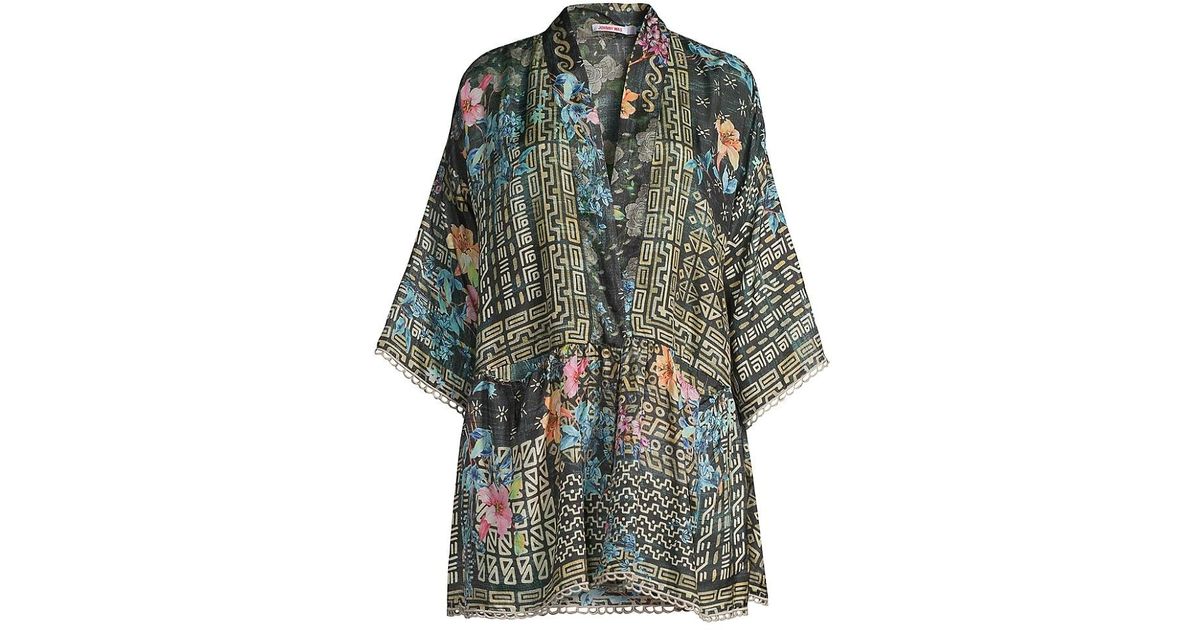 Johnny Was Weller Tia Floral & Geometric Silk Kimono in Green | Lyst