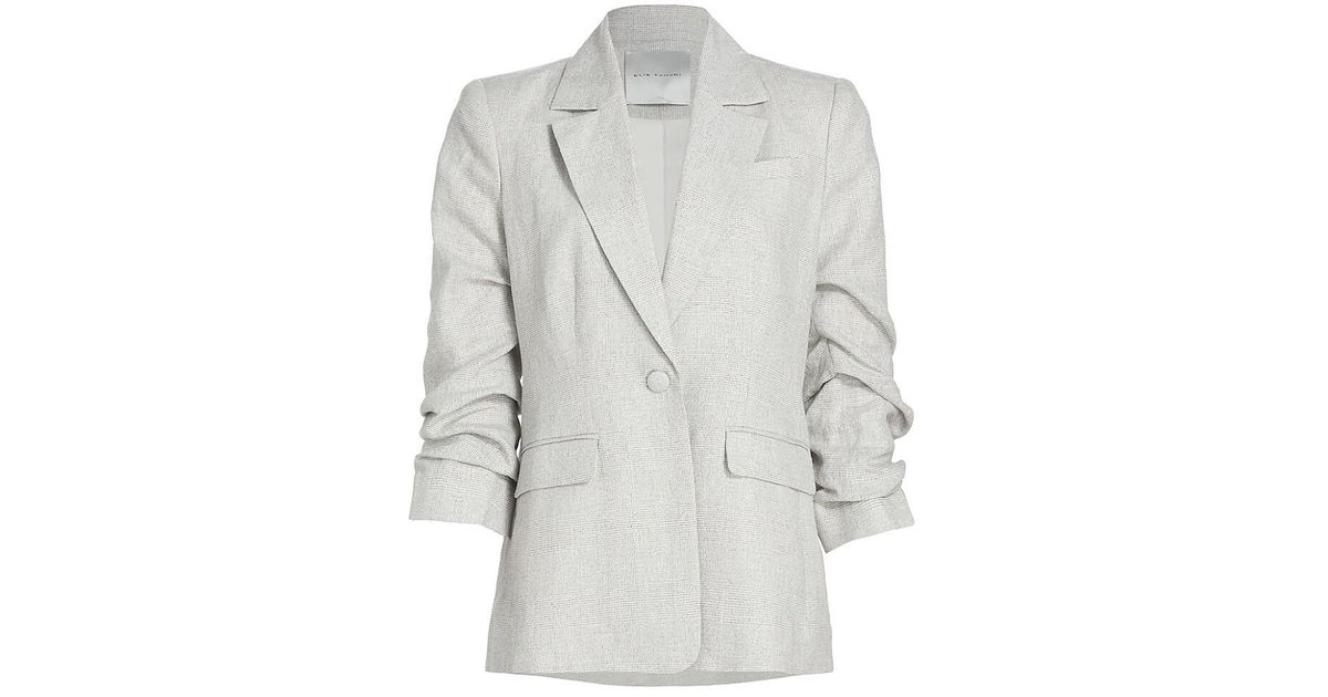 Elie Tahari The Victoria Linen-blend Blazer in Gray | Lyst