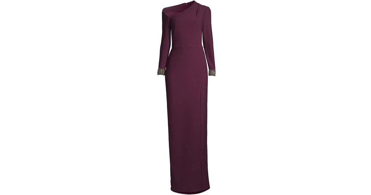 Aidan Mattox Asymmetric Neckline Column Gown in Purple | Lyst