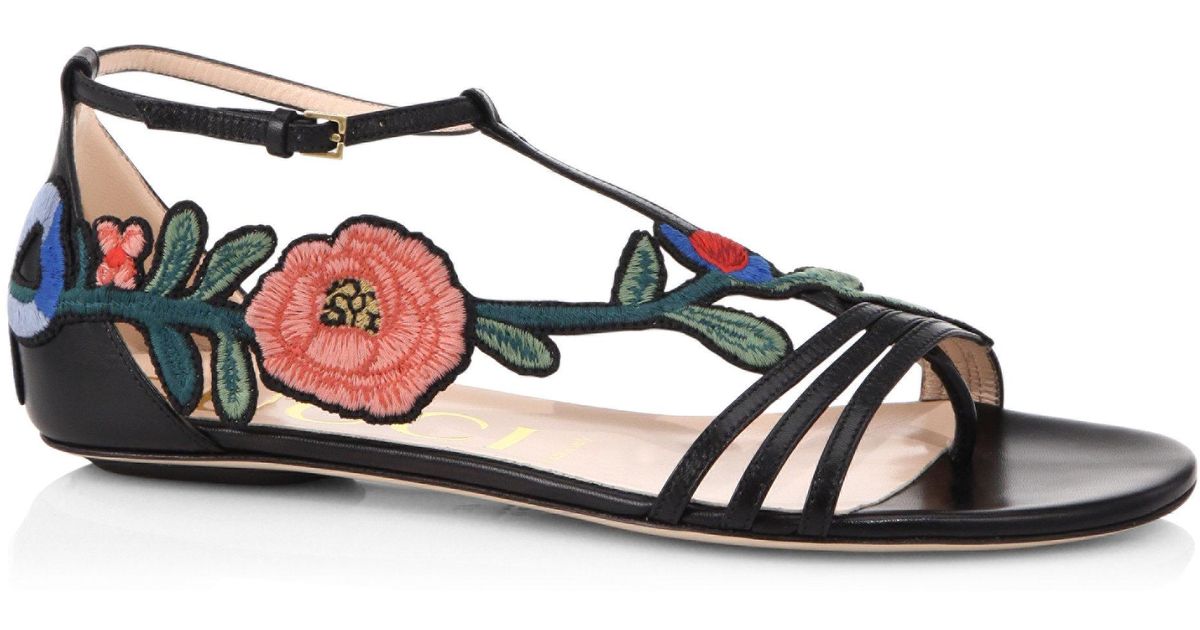 Ophelia Floral-embroidered Flat Sandals 