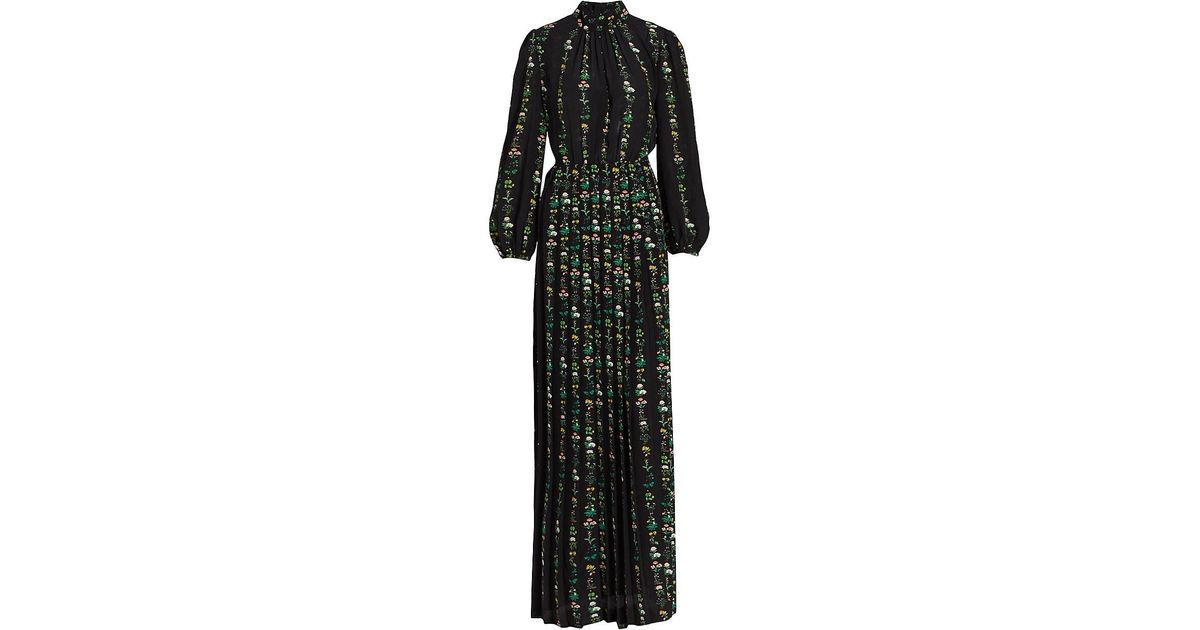 Adam Lippes Synthetic Floral Crepe De Chine Pleated Maxi Dress in Black ...