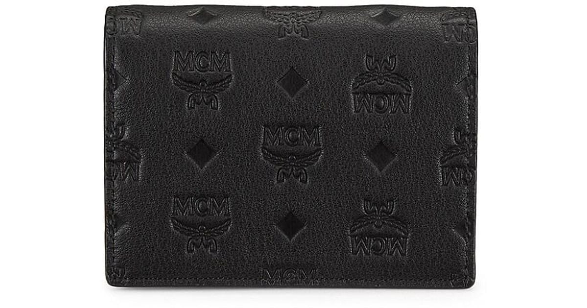 MCM Aren Monogram Leather Flap Wallet in Black | Lyst