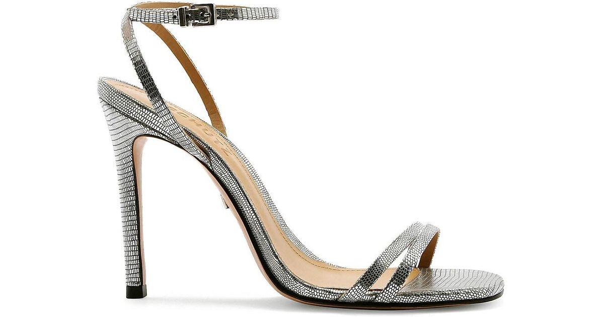 Schutz Altina Metallic Lizard-embossed Leather Sandals | Lyst