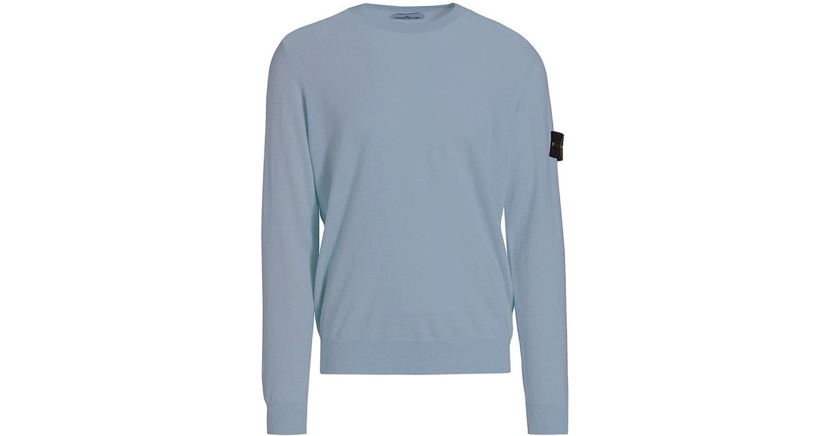 Stone Island Wool Logo Sweater in Mid Blue (Blue) for Men | Lyst