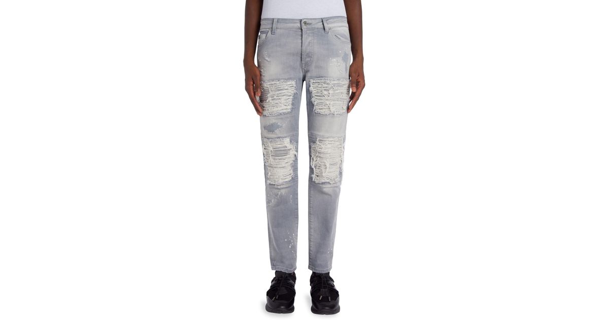 light grey biker jeans