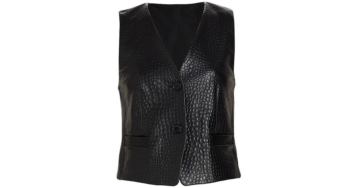Helmut Lang Cutout Crocembossed Leather Vest in Black Lyst