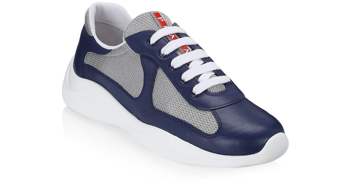 Prada metallic mesh & leather sneakers Clearance