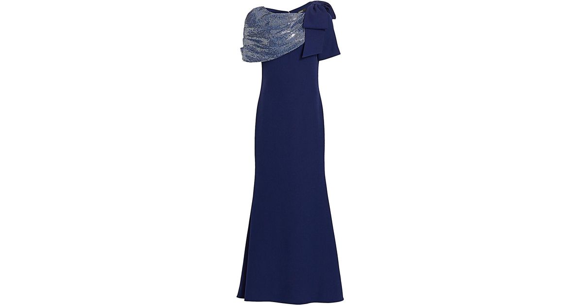 badgley mischka sequin asymmetric bow mermaid gown