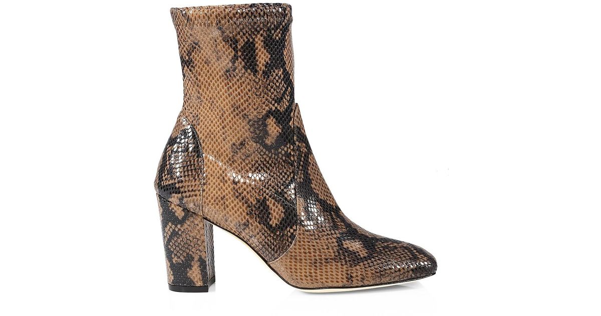 Stuart Weitzman Caressa Python-embossed Leather Sock Boots in Camel (Brown) | Lyst