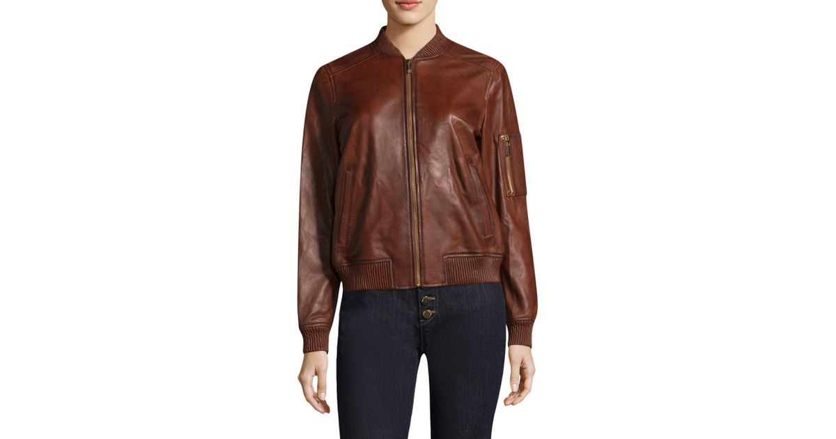 michael kors leather bomber jacket