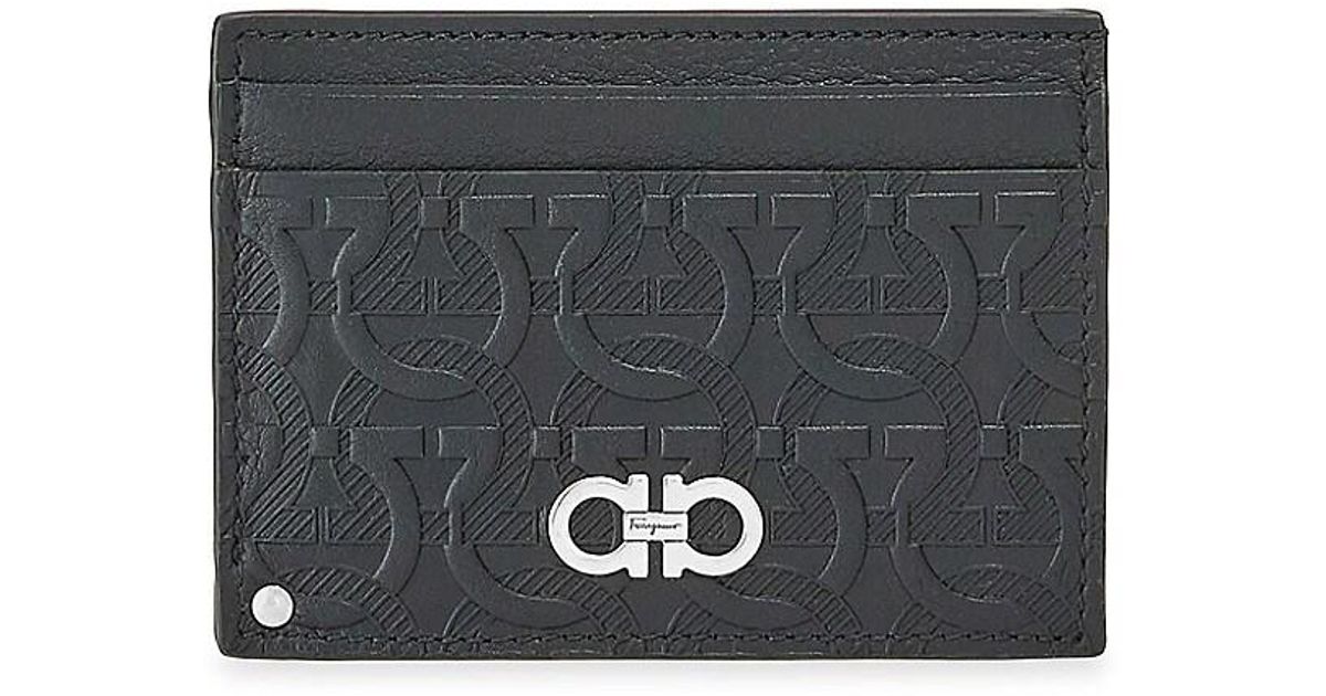 Ferragamo Leather Embossed 2.0 Card Case in Nero (Black) for Men | Lyst