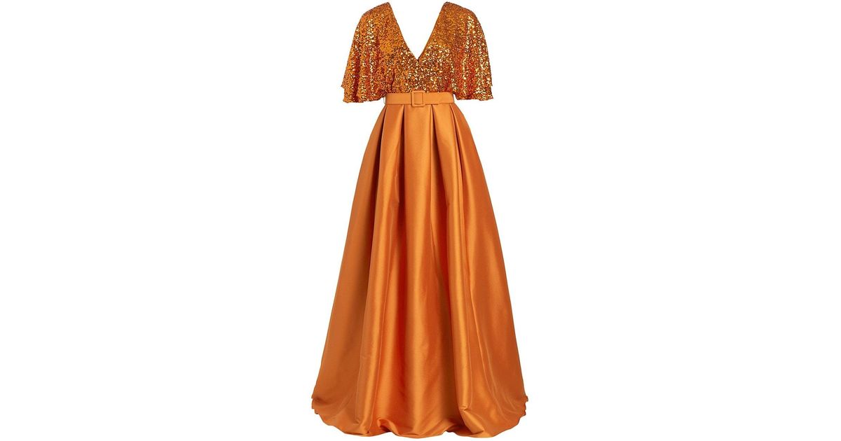 Badgley Mischka Sequin & Satin Floorlength Gown in Orange Lyst