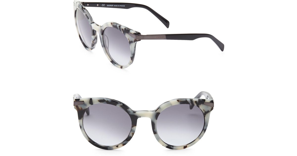 Balmain 51mm Round Tortoise Shell Sunglasses In White-Grey (Gray) - Lyst