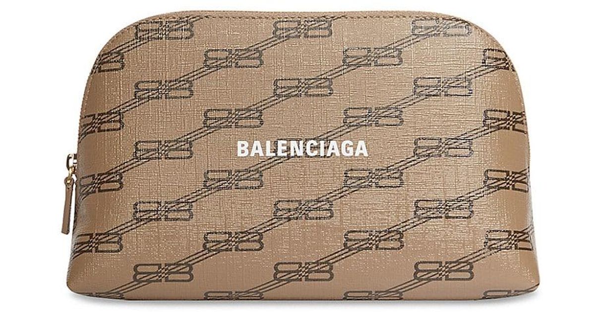 Balenciaga Signature Toiletry Pouch Bb Monogram Coated Canvas in Natural
