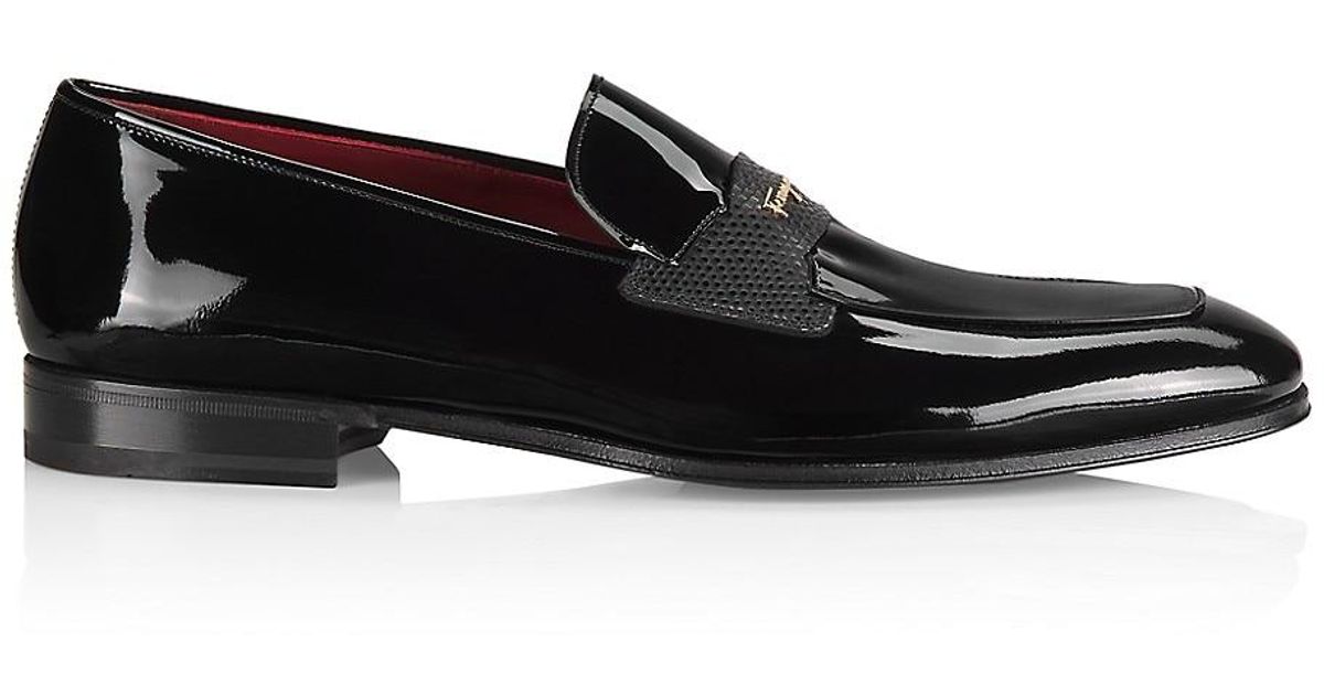 Ferragamo Giuffre Logo Patent Leather Loafers in Black for Men | Lyst