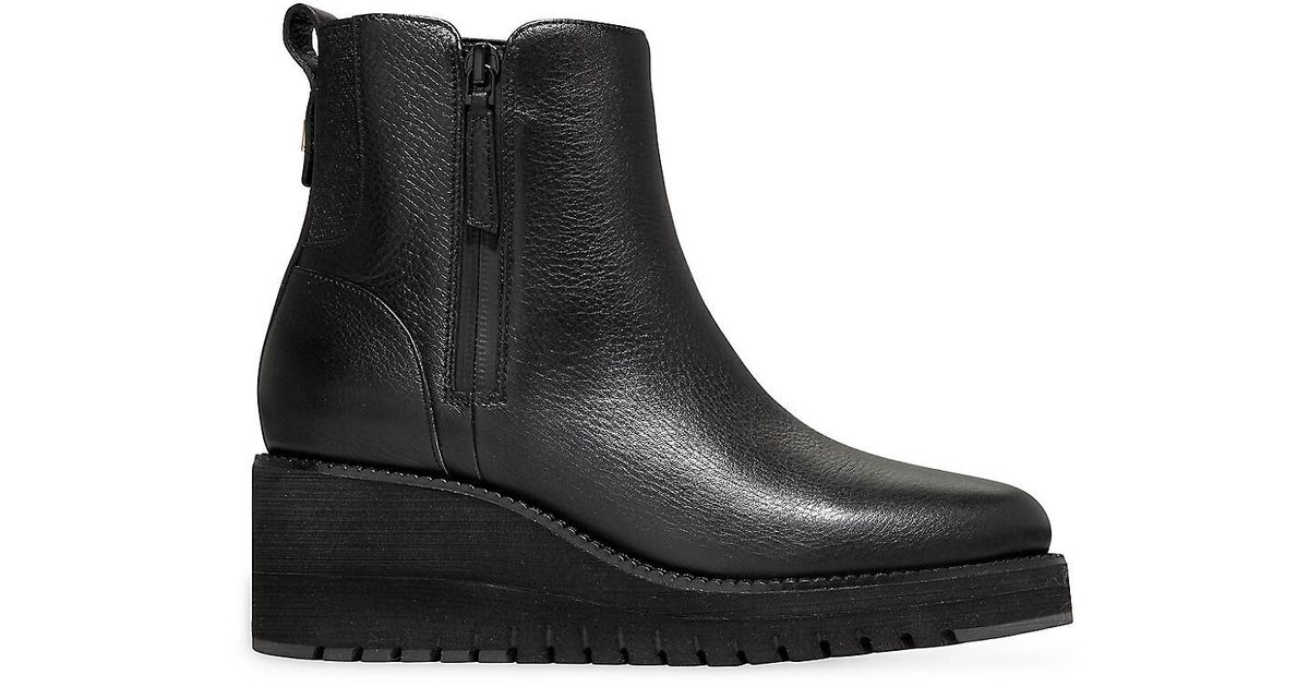 Cole Haan Zerogrand City 50mm Leather Wedge Ankle Boots in Black | Lyst