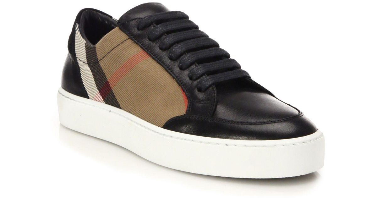 burberry salmond leather and cotton sneakers