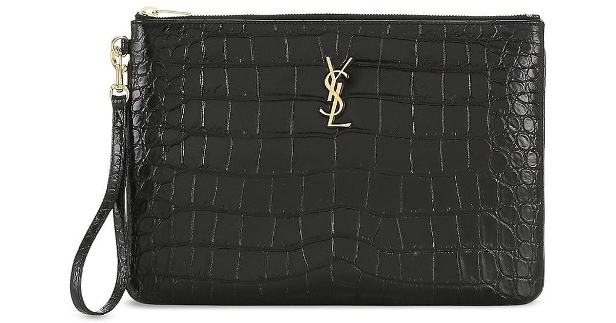 Saint Laurent Cassandre Pouch In Crocodileembossed Leather in Black Lyst