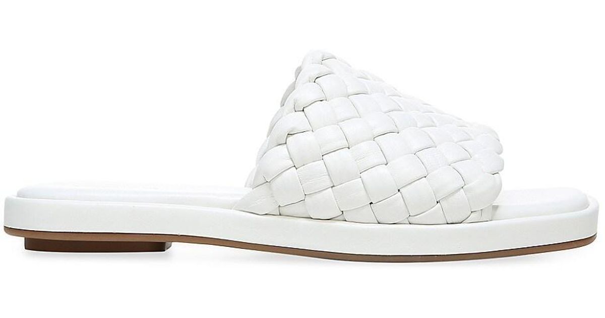 Vince Rumi Woven Leather Slides in White | Lyst
