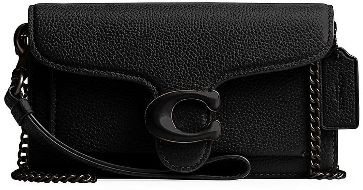 COACH Tabby Pebbled Leather Wristlet in Black | Lyst