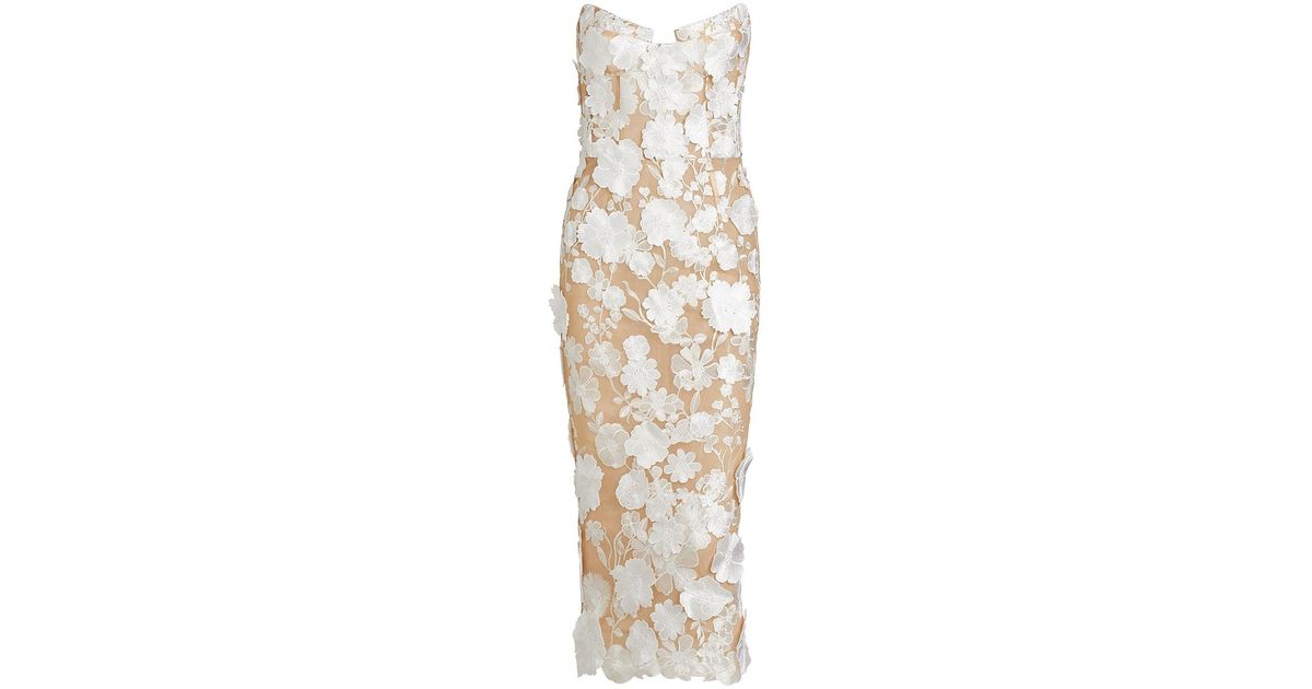 Bronx and Banco Jasmine 3d Floral Strapless Midi-dress in White | Lyst