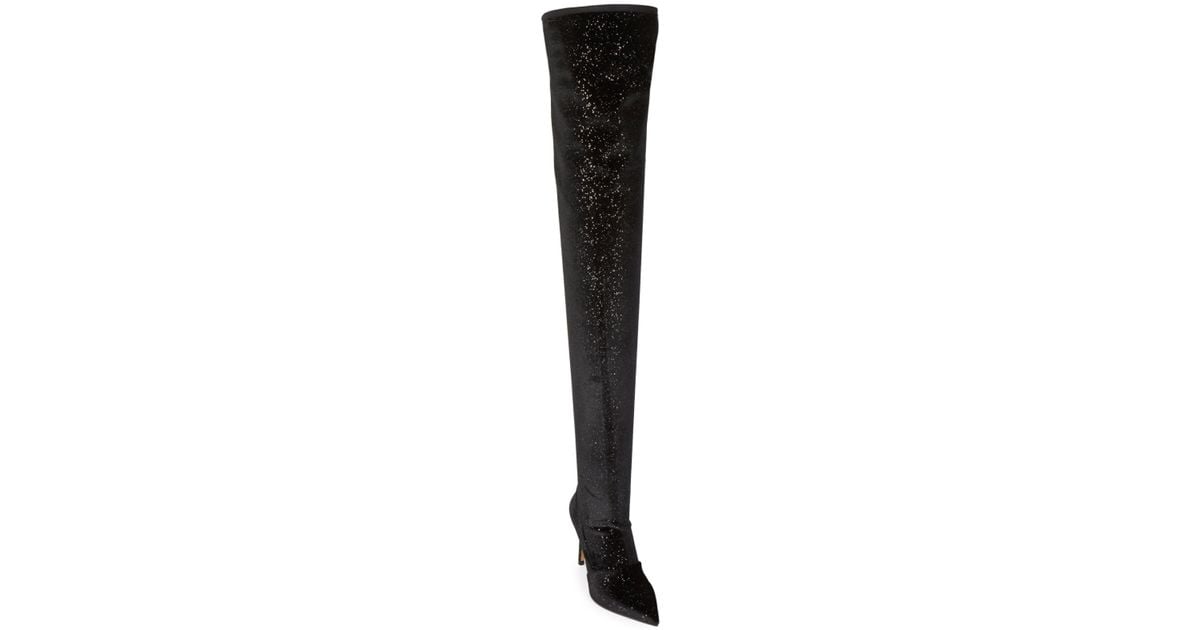 Balmain Leather Amazon Glitter Thigh-high Boots in Black - Lyst