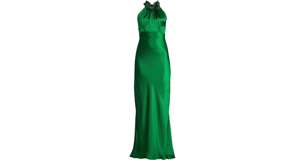 Saloni Michelle Silk Halter Gown in Green | Lyst