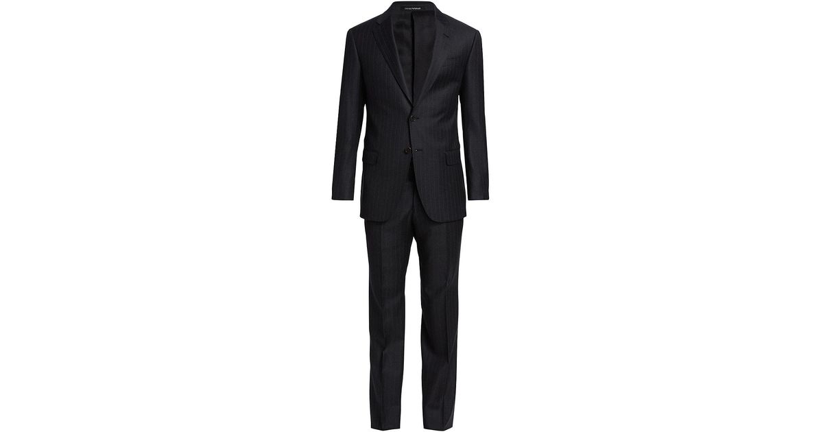 Emporio Armani Gline Wool Pinstripe Suit in Black for Men Lyst