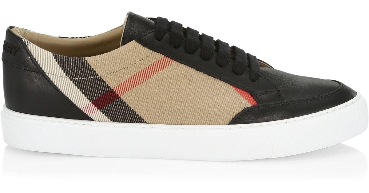 burberry salmond leather and cotton sneakers