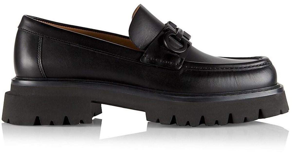 Ferragamo Florian Leather Lug-sole Platform Loafers in Black for Men | Lyst