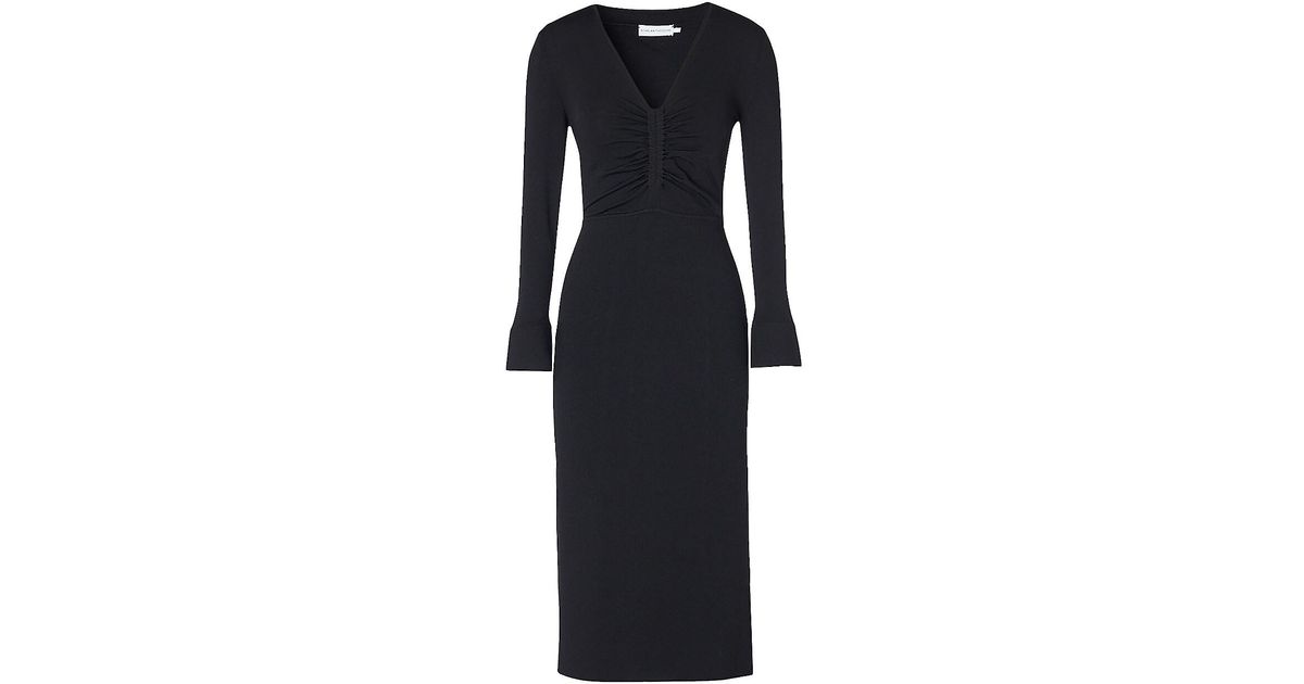 Scanlan Theodore Ruched Long-sleeve Midi-dress in Black | Lyst