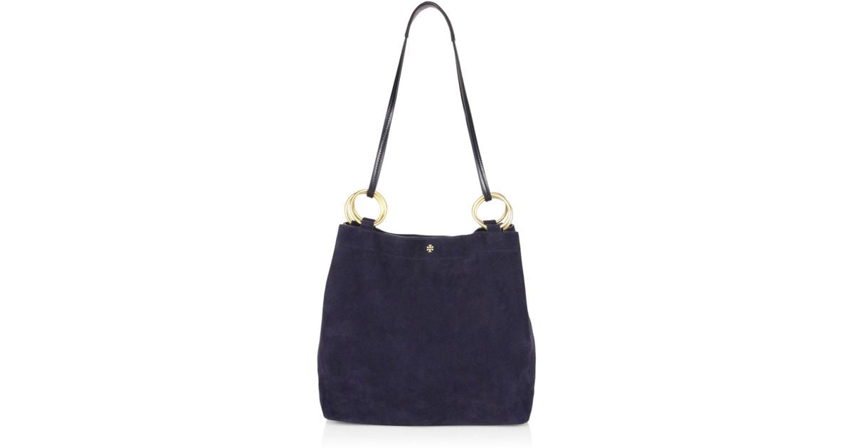 Tory Burch Blue Farrah Suede Shoulder Bag