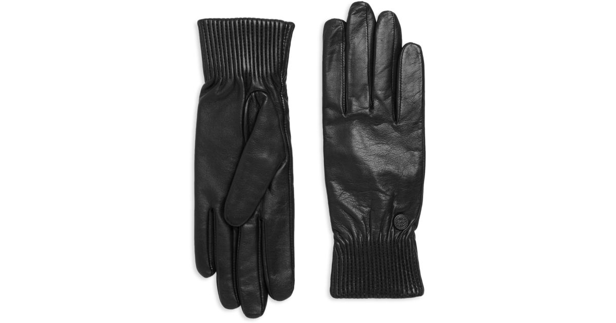 Canada Goose Ribbed Leather Gloves in Black - Lyst