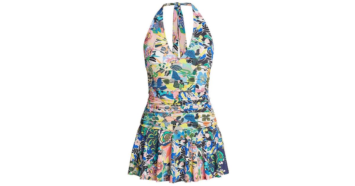 Johnny Was Ruched Floral Coverup Swim Dress in Blue | Lyst