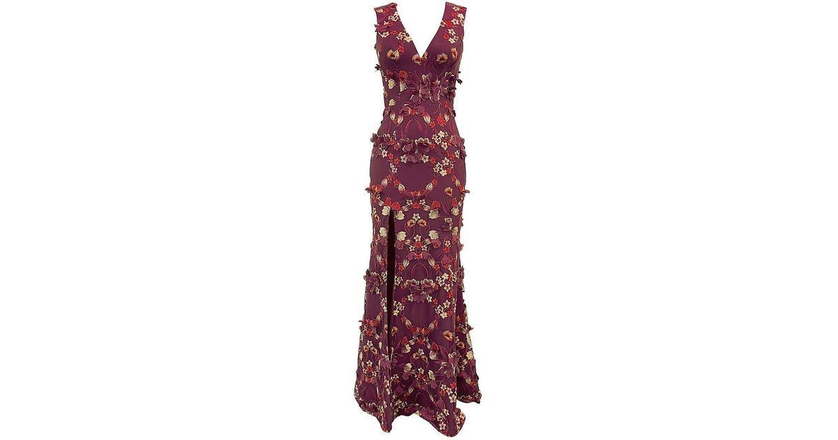 Dress the Population Sandra Floral-embroidered Gown in Purple | Lyst