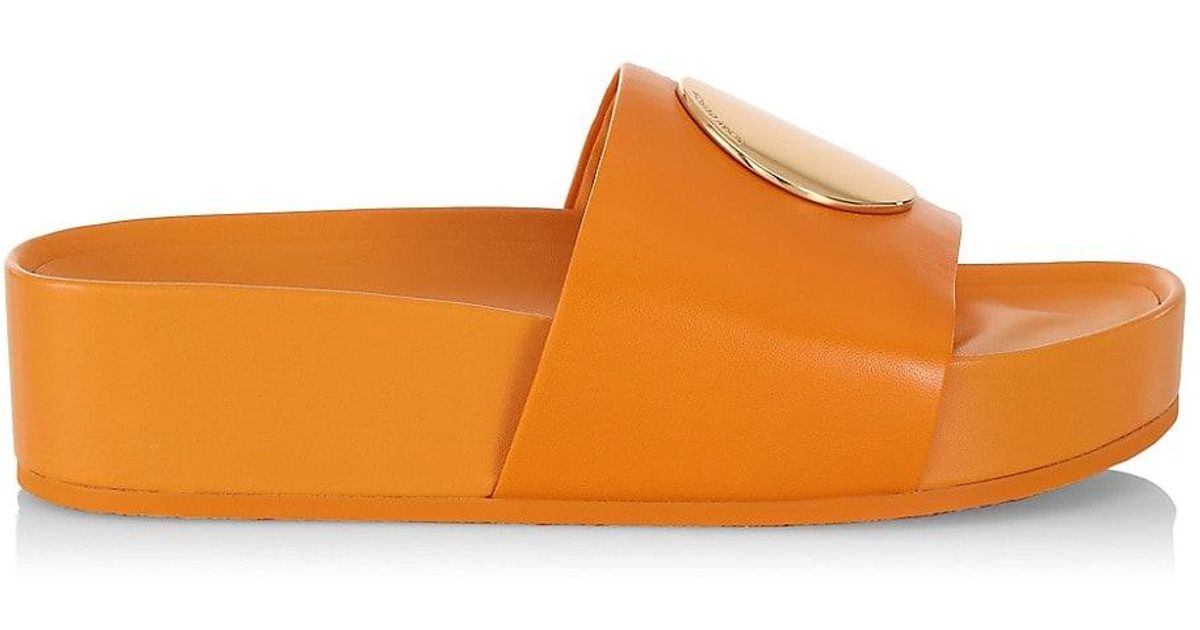 Tory Burch Patos Leather Platform Slide Sandals in Orange | Lyst