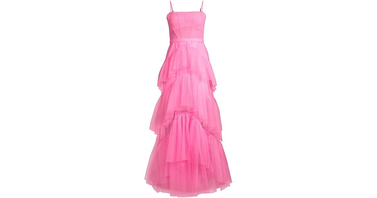 BCBGMAXAZRIA Layered Tulle & Mesh Sleeveless Corset Gown in Pink | Lyst