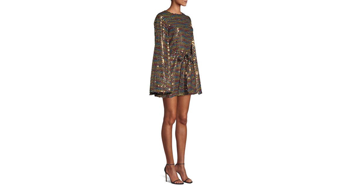 caroline constas rainbow sequin midi dress