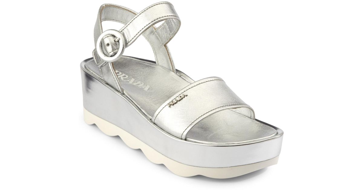 prada silver platform sandals