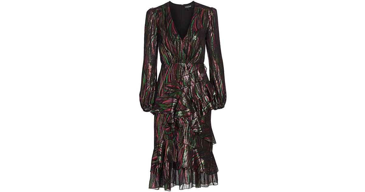 Saloni Silk Alya Metallic Striped Midi 