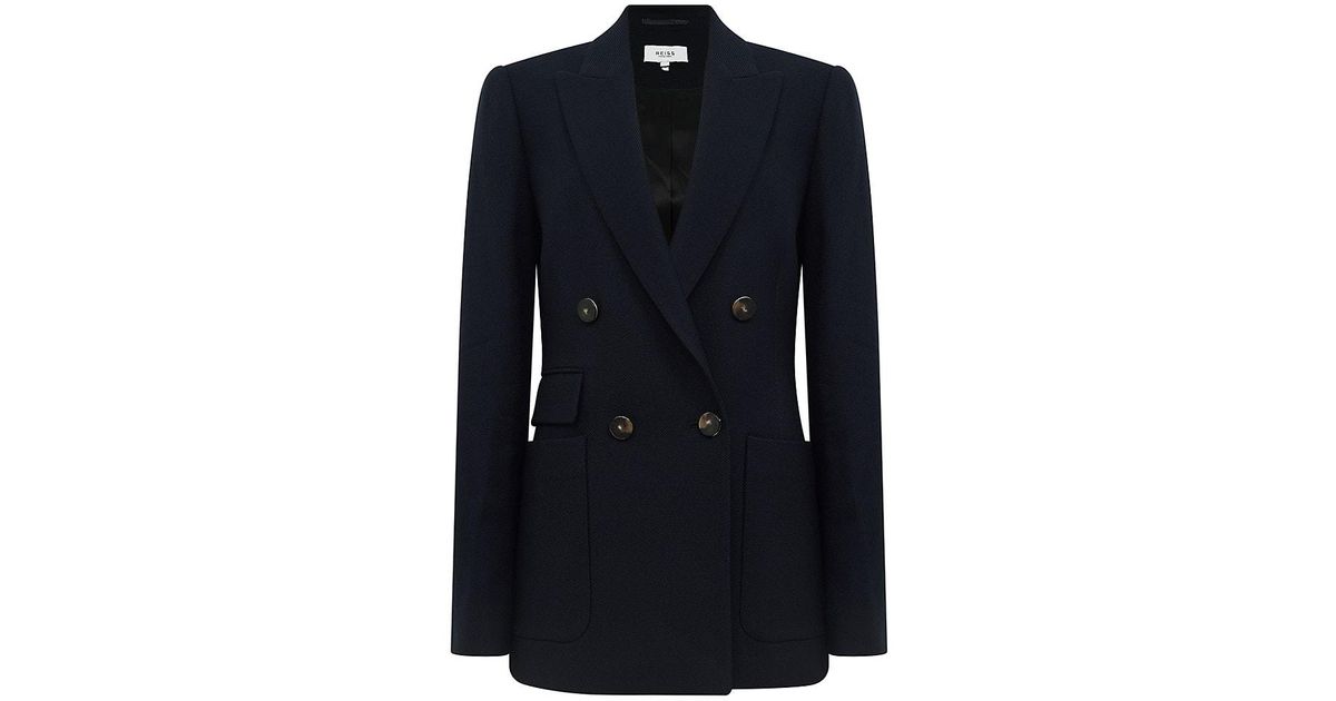 Reiss Larsson Twill Double-breasted Blazer in Blue | Lyst