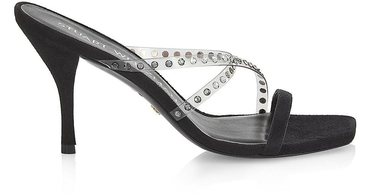 Stuart Weitzman Strapeze 85mm Crystal-embellished Slide Sandals in ...