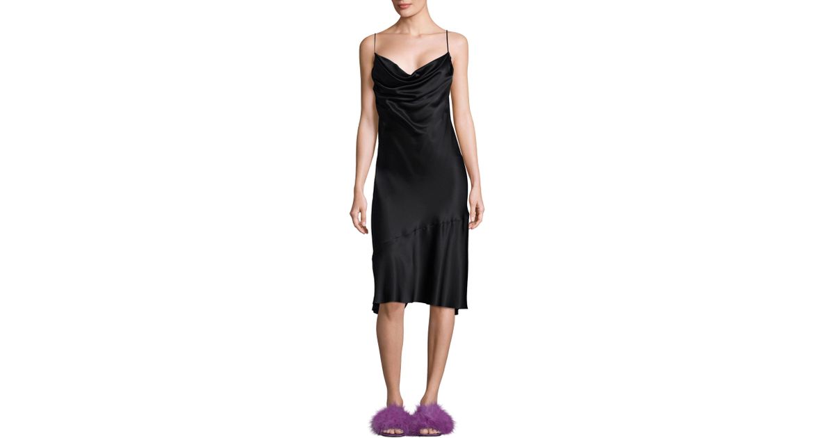 black cowl neck silk dress